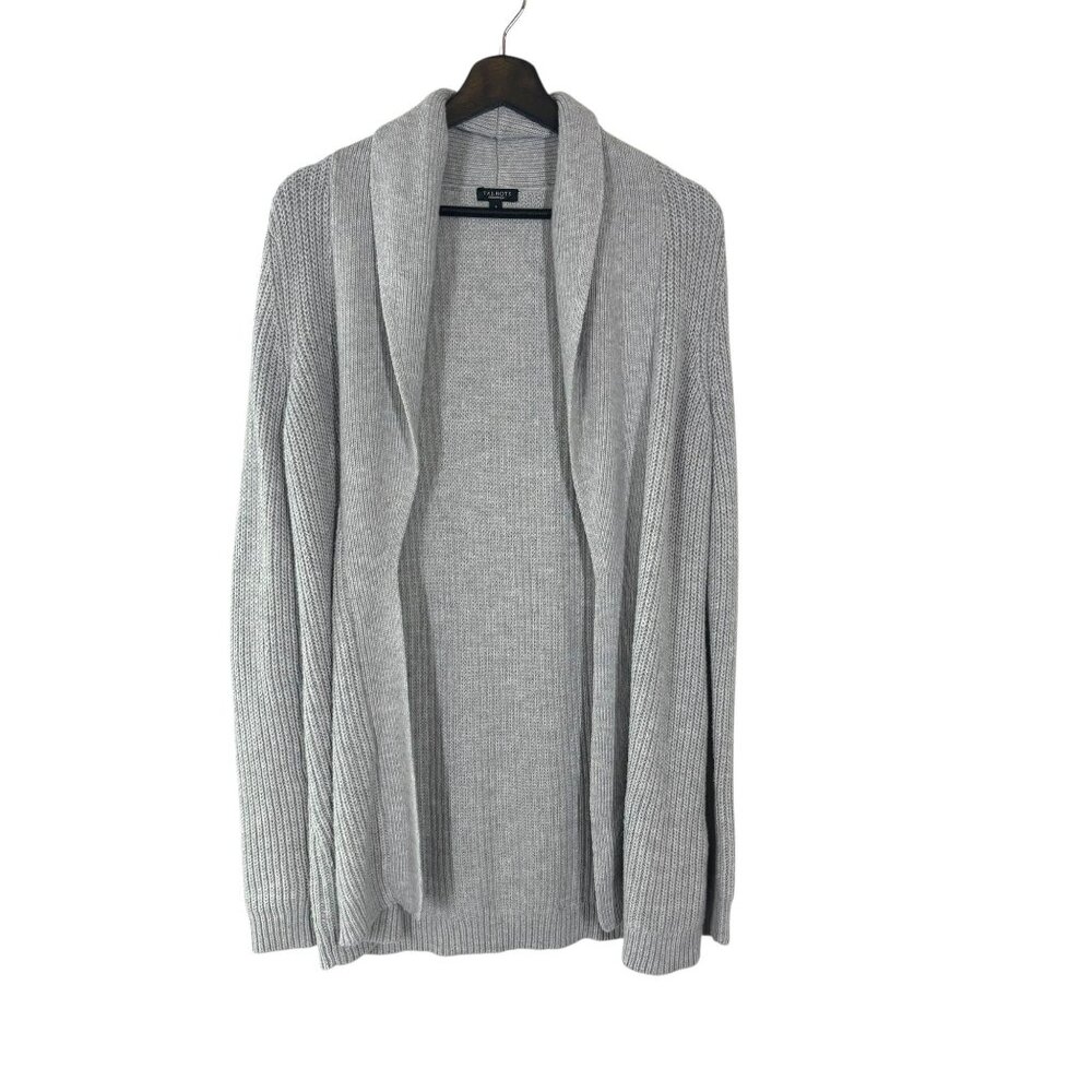 Talbots Light Grey Open Front Knit Lambswool Blend Cardigan Small
